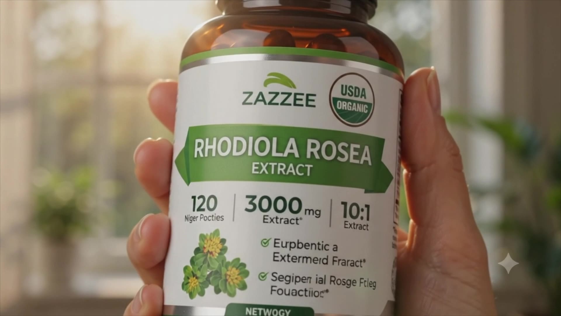 Zazzee USDA Organic Rhodiola 10:1 Extract, 120 Capsules, 4 Month Supply