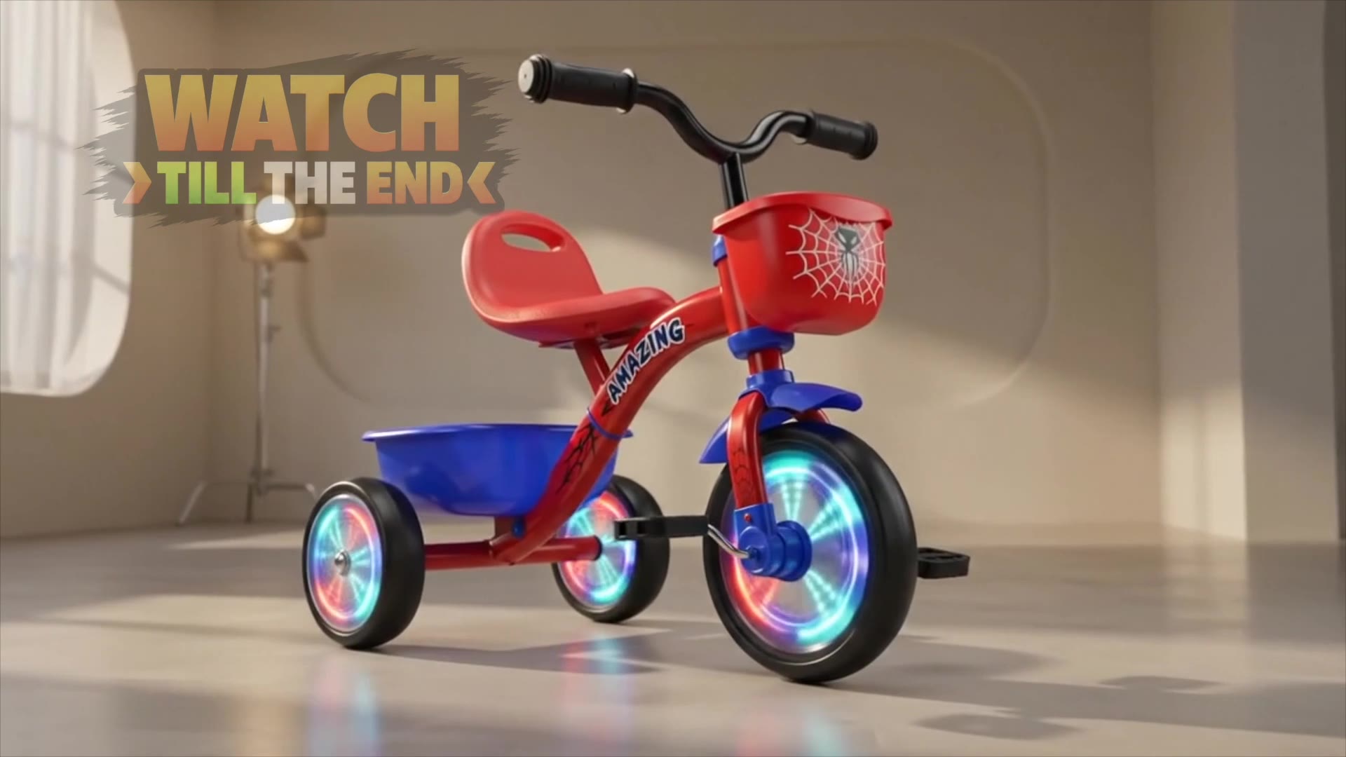 Spider Tricycle for Toddlers 1-3, 3-5 Year Olds, with Colorful Lighting Wheels