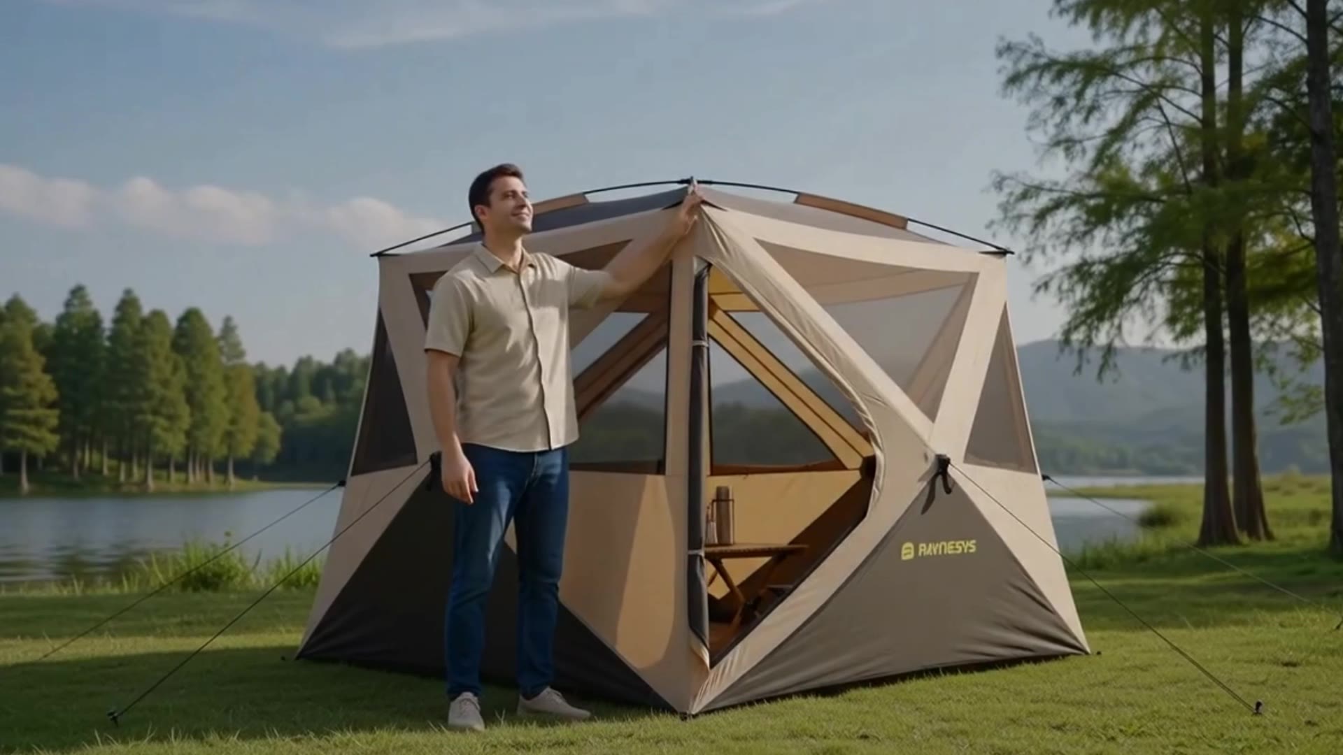 Raynesys 4 Person Camping Tent, 60-Second Setup