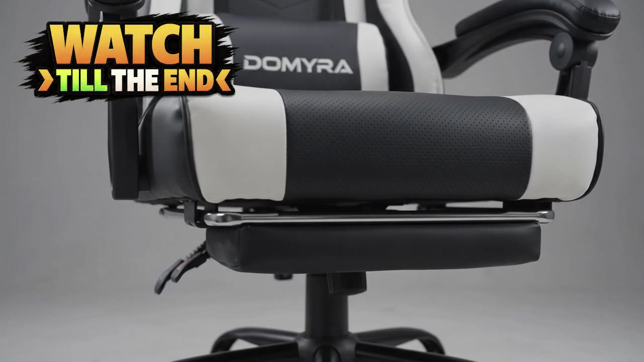 VOYADOTE Gaming Chair with Footstool, Lumbar Support, Deep Black