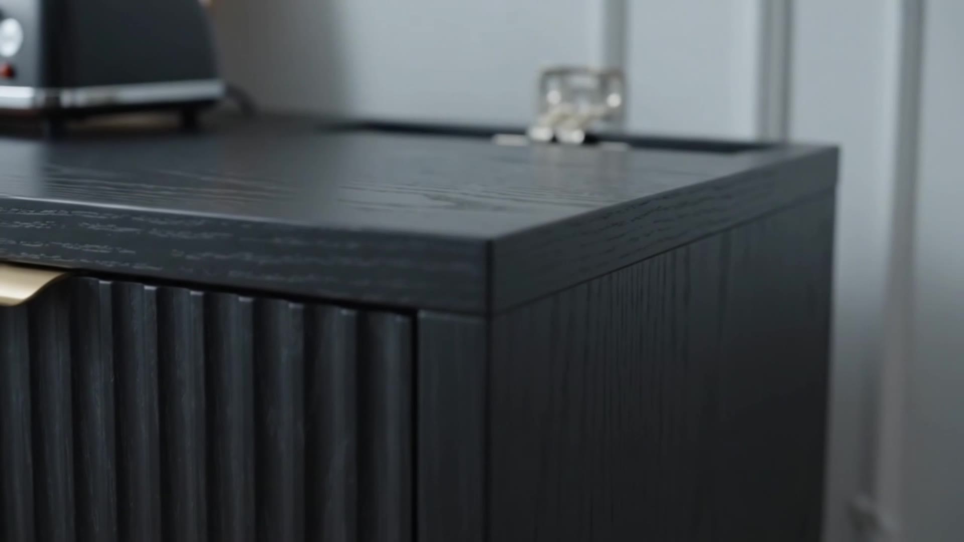 Garvee 55 Inch Buffet Sideboard Cabinet, Modern Fluted Storage Cabinet Black